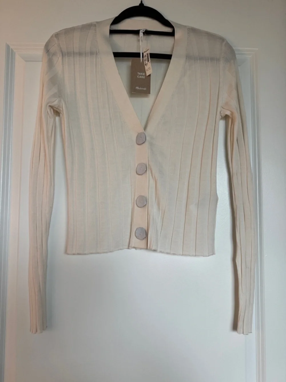 NWT MADEWELL Ribbed V-Neck Cardigan Sweater Merino Wool Silk XXL NW806 - Picture 3 of 14